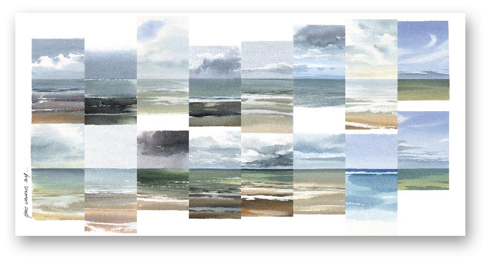 Variations d'aquarelles de la mer du Nord en Belgique