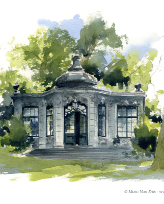 Aquarelle-Pavillon Louis XV à Uccle dans le Parc du Wolvendael (Bruxelles)